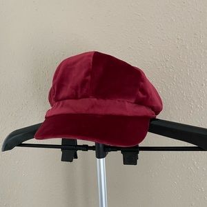 Newsboy cap. Maroon velvet.